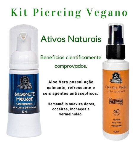 Imagem 2 de 5 de Kit Cuidados Para Piercing + Sabonete E Spray P/ Tratamento