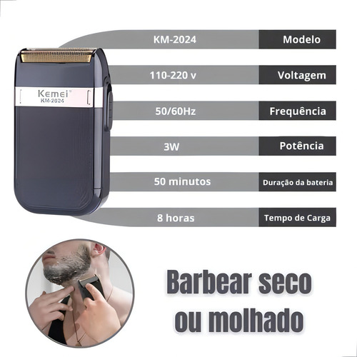 Máquina De Barbear Kemei Shaver Km-2024 Com Tela Extra