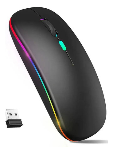 Mouse Óptico Raton Gamer Inalámbrico Luz Rgb Usb Recargable Color Negro