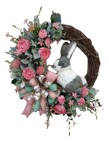 Corona De Conejo De Pascua Con Pajarita Grande, Flor Artific