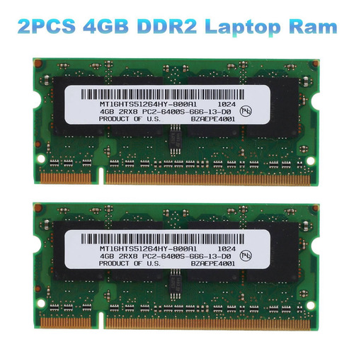 2 Units Ddr2, 4 Gb, Ram, 800 Mhz, Pc2 Sodimm 2rx8, 200 Pi