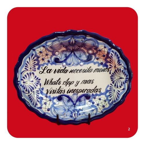 Imagen 3 de 3 de Platón Placa Talavera Poblana C/frase Decorativa Gde. 30 Plc