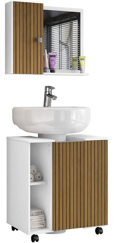 Bechara Pequin Gênova conjunto banheiro gabinete cor branco ripado