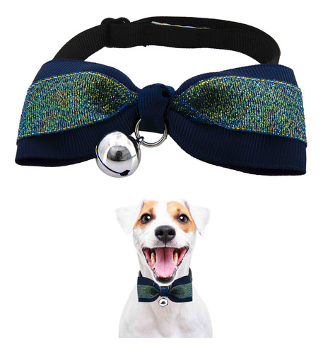 Collar Ajustable Moño Y Cascabel Para Gato. Rosetta. Kewoow Azul Marino Tamaño Del Collar M