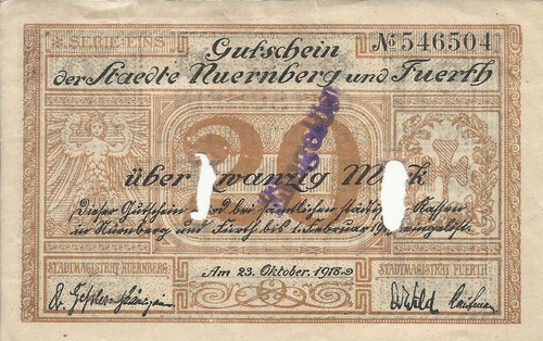 Imagen 1 de 2 de Alemania 20 Marcos 1918