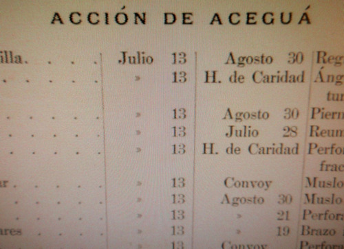 Batalla Acegua  Lista Heridos Revolucion 1897 Saravia 