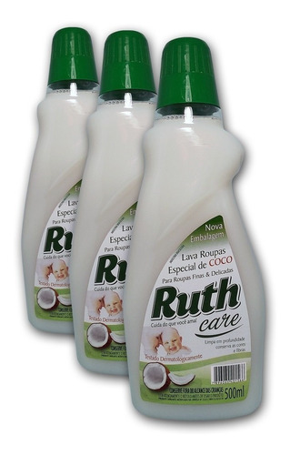 Kit C/3lava Roupas Líquido Ruth Care Coco 500ml