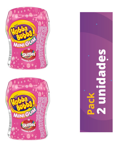 2x Dulce Chicle Hubba Bubba Mini Gum Con Skittles 40 Piezas