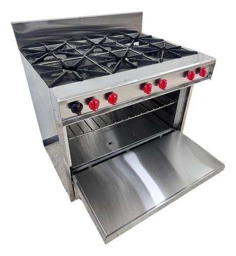 Cocina Industrial A Gas 6 Hornilla Y Horno En Acero Satinado