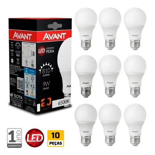 Imagem 1 de 5 de Kit 10 Lâmpada Led 9w Bulbo Soquete E27 Bivolt Casa Comércio