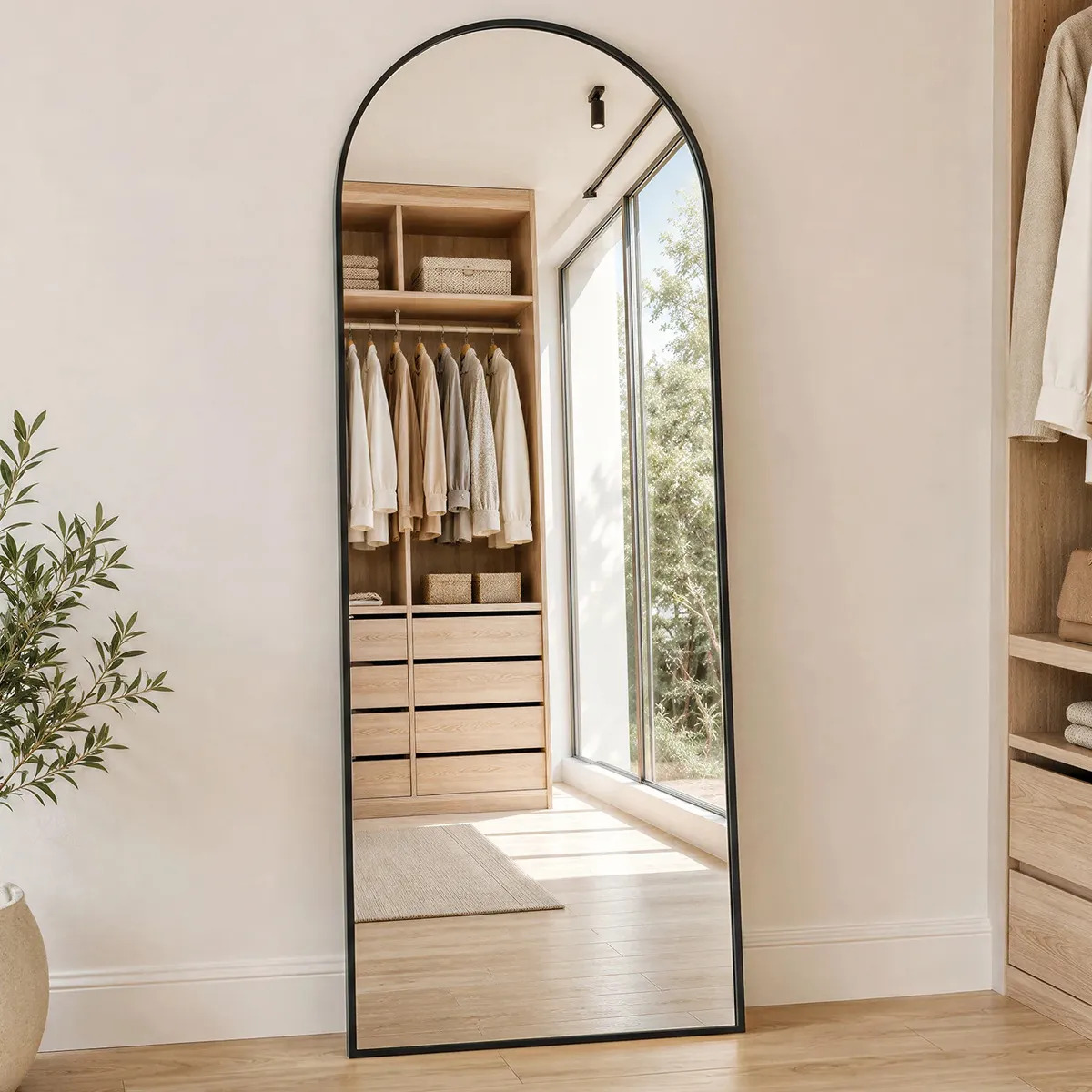 Espelho de Corpo Inteiro Arqueado 165x60cm Preto com Suporte U para Quarto e Sala