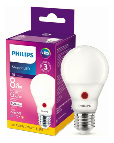 Philips Led Foco A19 Luz Cálida Sensor De Luz Natural