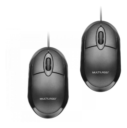 Kit 2 Mouse Multilaser Com Fio Usb Preto Mo300