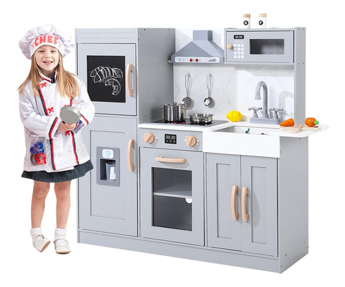 Juego De Cocina De Madera Gris, Juego De Cocina Con Accesori