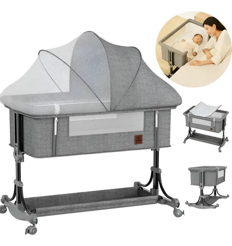 Berço Portátil Bebê Moises Função Balanço Mosquiteiro Cinza Cinza