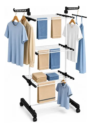 Varal De Chão Grande Roupas 3 Andares Dobrável Vertical Com Rodinhas Para Apartamento Casa Cnc Do Brasil - R$ 99,99