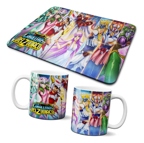 Taza 11 Onzas Y Mouse Pad Neopreno Caballeros Del Zodiaco