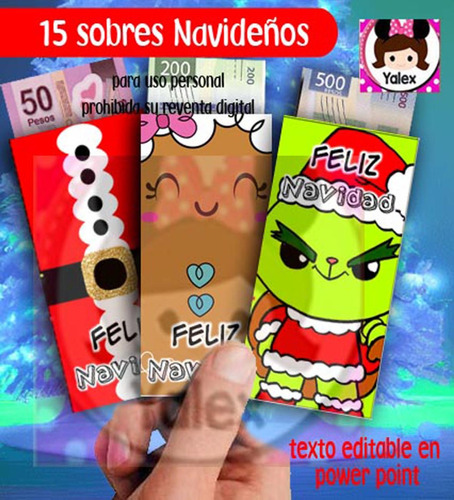 10 Sobres Dinero Navidad Editable Kit Imprimible