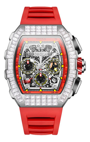 Relojes Mecánicos Automáticos Onola Diamond Color De La Correa Rojo