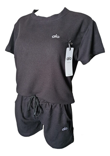 Conjunto Deportivo Short + Blusa Oversize Comodo Y Ligero Negro Lisa Unitalla
