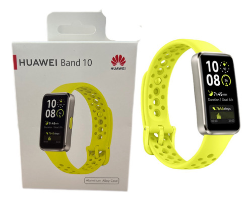 Capa de alumínio Smartwatch Huawei Band 10 alça verde design de pulseira de moldura verde design de pulseira de fluoroelastômero