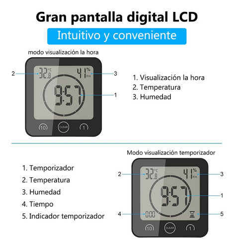 Reloj De Ducha Digital Cronómetro Impermeable Negro