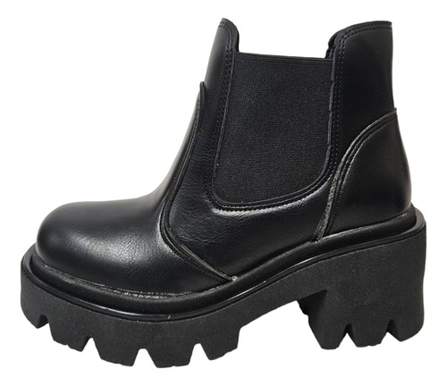 Bota Negro Tamagiu  Mujer Moda Taco Elastico  Cuero Veggie