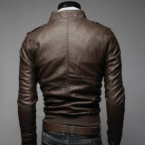 Chamarras Casual Tipo Piel Cremallera Moda Hombres Slim Fit