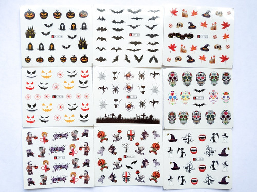 12 Láminas De Tatuajes De Agua Motivos Halloween Variado