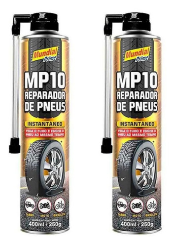 2x Reparador Pneu Instantâneo Carro Tapa Furo Mundial 400ml