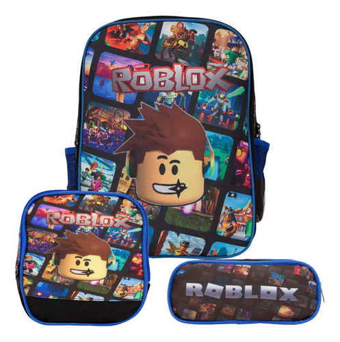 Kit Mochila Infantil Masculina Jogo Roblox Resistente Costas