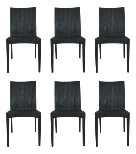 Cadeira Rattan Kit Com 6 Cor Preto Liso