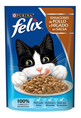 Imagen 1 de 1 de Alimento Felix Sensaciones para gato adulto sabor pollo y hígado en sobre de 85g