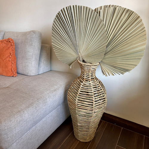 Jarrón Tejido Con Hojas De Palma, Boho Artesanal Natural Tulum