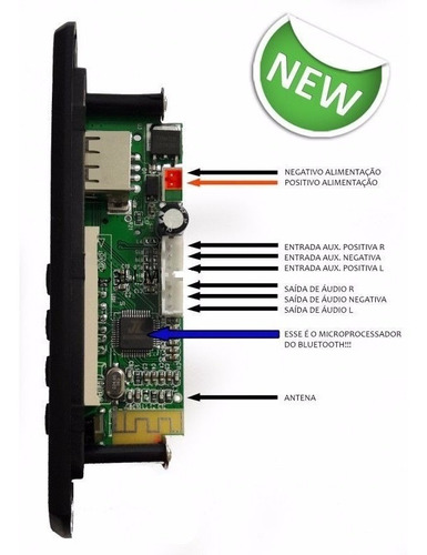 Imagem 3 de 3 de Placa Mp3 Player P Caixa Ativa Usb Sd Bluetooth Fm Tr Pasta