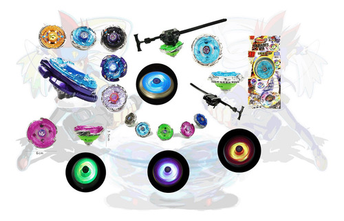 Kit 10 Beyblade Pião Com Luz Led + 10 Lançador Bey Blade Cor Colorido