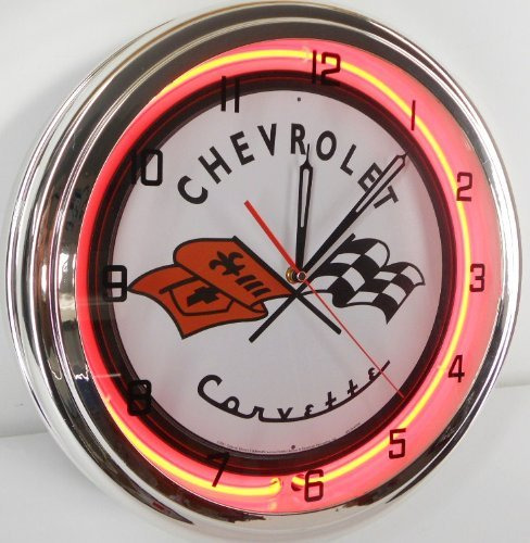  Reloj De Pared Corvette Flags Con Luz De Neon 