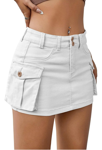 Women Cargo Skirt Mini Denim Jean Skort Sexy Cute Low Waist