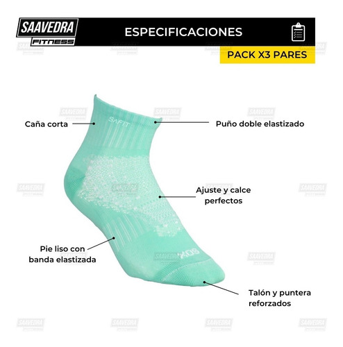 Imagen 4 de 10 de Medias Sox ® Caña Corta Pack X 3 Hombre Mujer Running Ciclismo