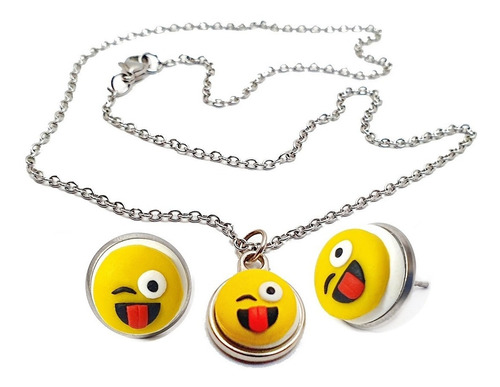 Juego De Aretes Y Collar De Emoji Regalo Divertido Fimofemi