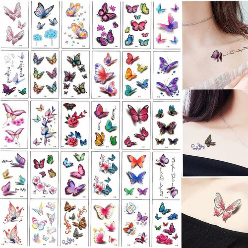 Tatuaje Temporal Mariposas 30 Plantillas Tatto Cuello Brazo Color Butterflies Butterflies
