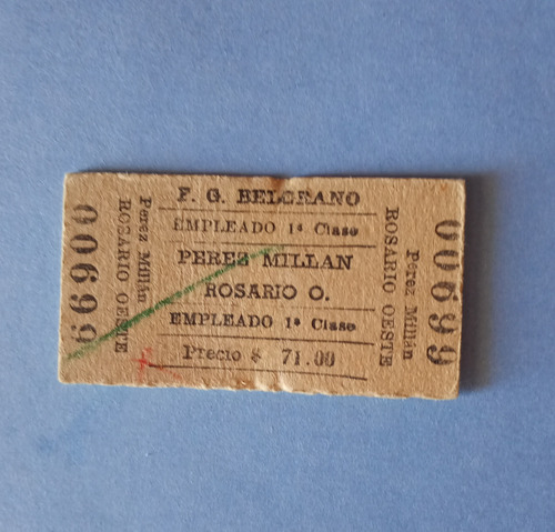 Boleto De Estación Pérez Millán A Estación Rosario Oeste (Usado)