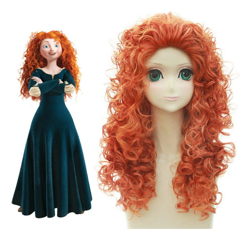 Brave Princess Merida Pelucas Cobre Rojo Rizado Cosplay