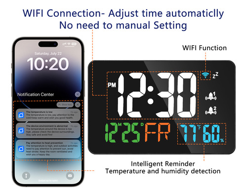Termómetro, Calendario, Termómetro, Reloj, Wifi, Higrómetro