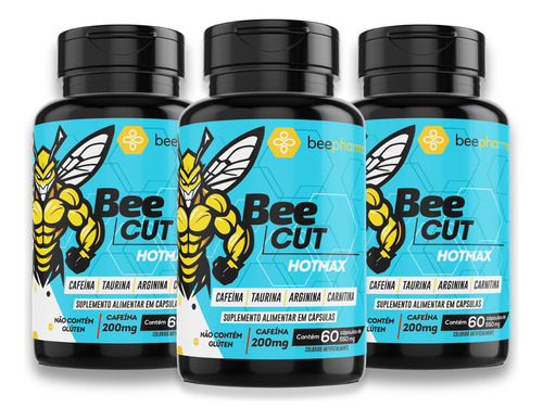 Kit 3 Bee Cut 60 Cápsulas Cada Queima De Gordura Rápida Sem Sabor