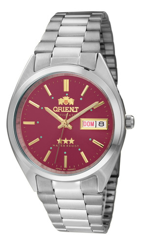 Relógio Orient Masculino Automático Aço 3 Estrelas 469wa3nh Fundo Vermelho