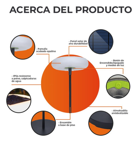Lámpara Pie Solar Led 5.1w Luz Cálida 3modos Tecnolite Negro