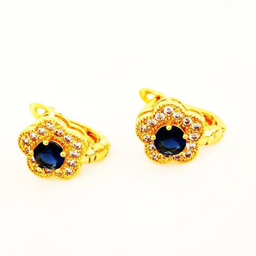 Imagen 2 de 3 de Aretes De Oro De 18kt Con Zirconia Azul Envio Gratis!