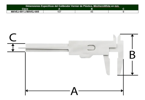 Mini Medidor De Plástico, Mxvej-005, 5pzas, Blanco, 0-80mm,