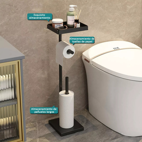 Porta Papel Higiénico Inoxidable Pedestal Con Bandeja 73 Cm